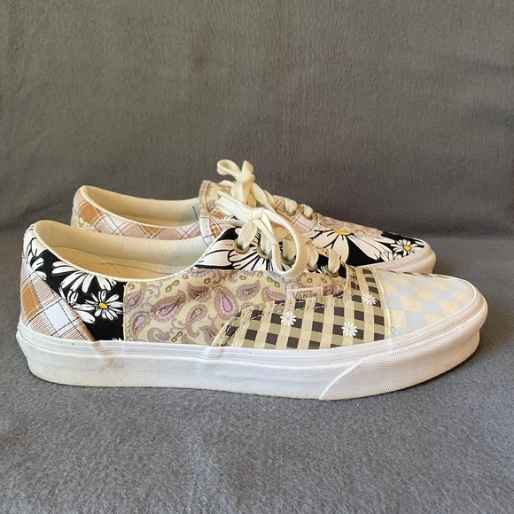 Vans Shoes Mens 9 Womens 10.5 Patchwork Daisy Paisley Checkerboard Floral Canvas